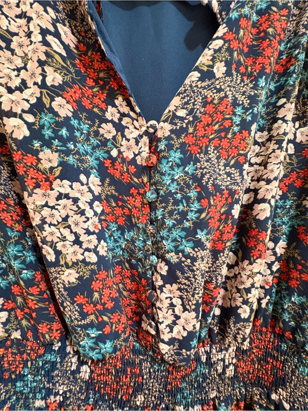 Wonderly Navy Floral Maxi Dress with Red & Cream Accents - Picture 4 of 5